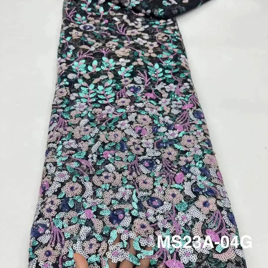 

Africa Nigerian Beaded French Mesh Lace With Sequins High Quality 2025 Embroidery Lace Sequins Lace For Wedding Dresses Women