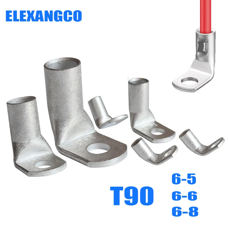 10Pcs 90° Right Angle Tinned Copper Lug Terminal | Peep Hole | T90 6-5/6-6/6-8 6mm² Cable Connector | Electrical Wire Terminals