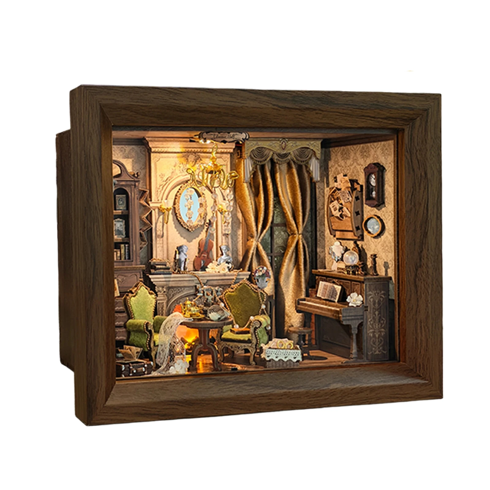 DIY Wooden Glimmer Hall Photo Frame Figurines Miniatures Kits Casa with Furniture for Friends Birthday Gifts Home Decor Crafts