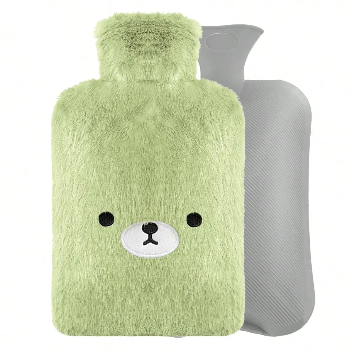 Hot Water Bottle With Cute Fleece Cover, Hot Water Bag For Hot And Cold Compress, Hand Feet Warmer, Neck And Shoulder Pain Relief, Mint Green Bear