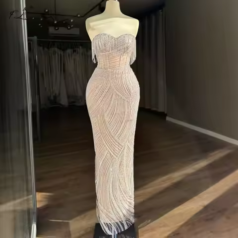 Cocktail Party Dress With Rhinestone Tassels Mermaid Dress Sequined Beaded Ball Gown Class Reunion Party Evening Gown