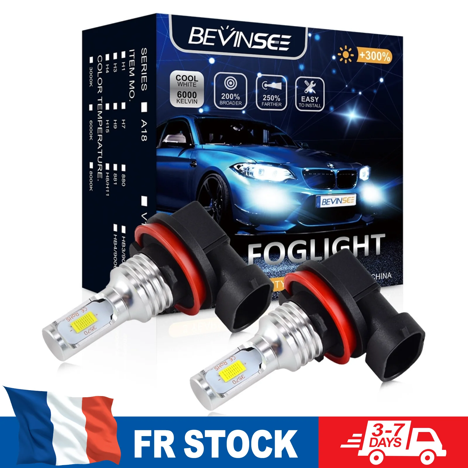 BEVINSEE H11 H8 H9 LED-Nebelscheinwerfer DRL Tagfahrlicht 6000K Weiß Lüfterlos Kabellos Canbus Fehlerfrei Plug&Play 12V