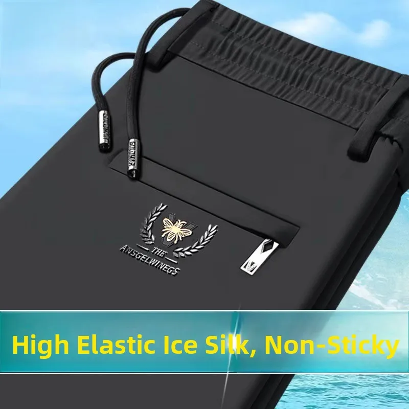 

Ice Silk Men's Casual Pants Elastic Waist Sports Sle Youthful Energy Long Trousers Summer Thin Straight Legged Loose Fit