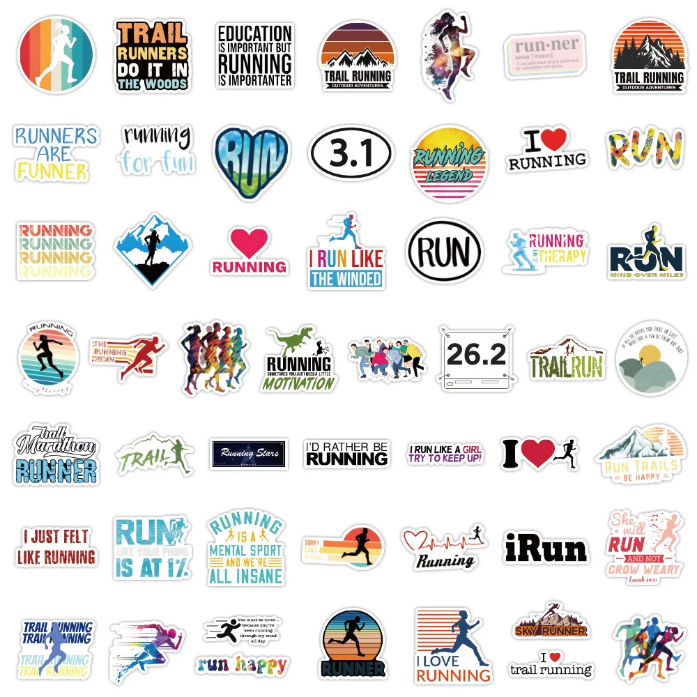 10/50/105PCS Laufende Cartoon Aufkleber Sport Aufkleber Sammelalbum Gepäck Laptop Gitarre Fahrrad Skateboard Graffiti Fitness Aufkleber spielzeug