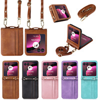Leather Phone Case For Motorola Razr 60 50 Ultra Moto Razr 40 Razr+ 2025 2024 2023 Wallet Cover With Lanyard Card Holder Coque