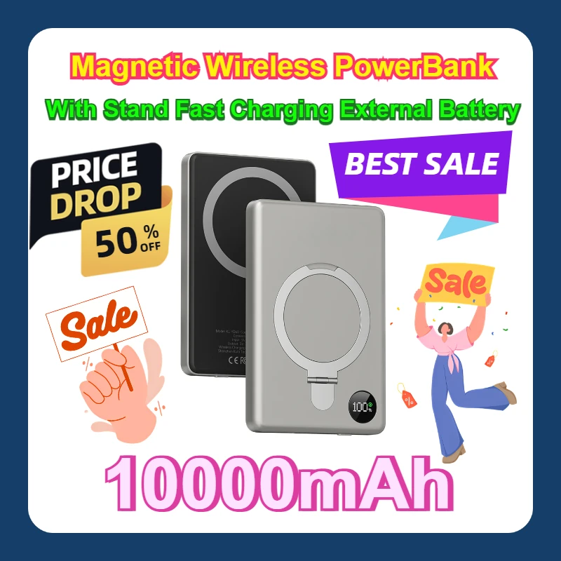 

With Stand Fast Charging External Battery For IPhone 16 15 14 13 Power Bank 10000mAh Magnetic Wireless PowerBank