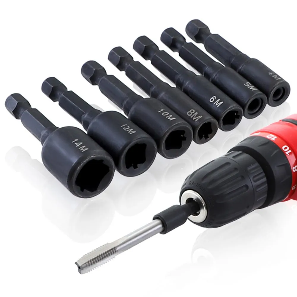 Imagem -02 - Hex Shank Tap Die Adaptador de Soquete Parafuso de Máquina Plugue Métrico Threading Tool Driver Quadrado Thread Tap Adapter M4-m14 14 Pcs