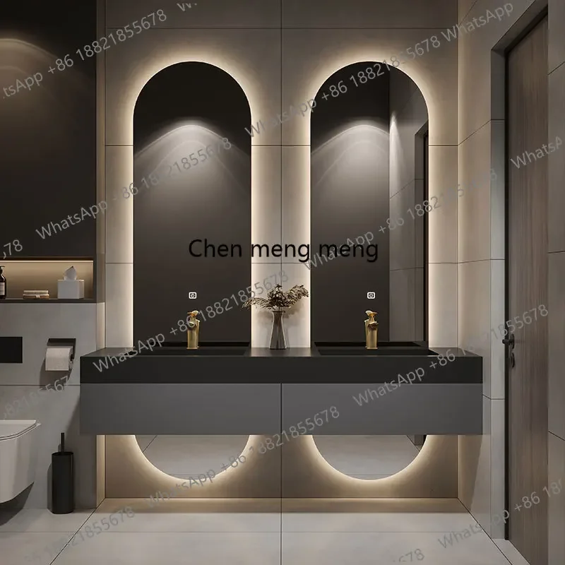 YL Designer Customized High-end Villa Light Luxury Rock Slab Integrated Basin Bathroom Cabinet Combination Double Mirror Wash