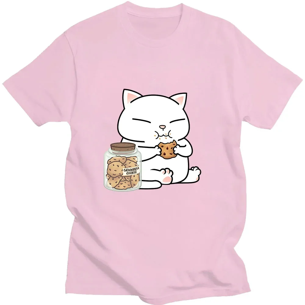 Cookie Cat Graphic Printing T Shirt Unisex Short Sleeve Cartoon Tee-shirt Spring/Summer Casual Tshirt Ropa Mujer Kawaii Tees