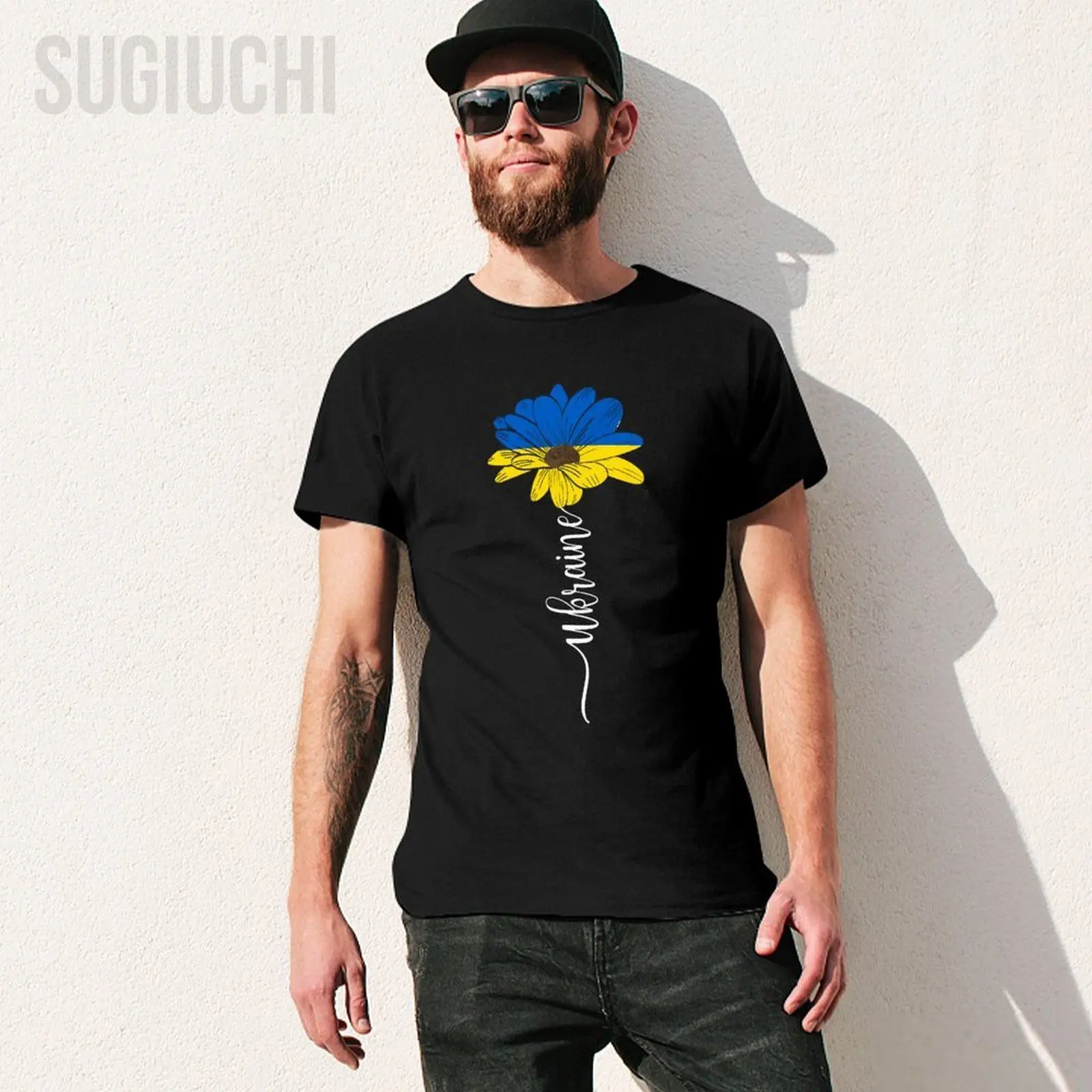 Unisex Men Ukrainian Ukraine Vintage Flag Sunflower Tshirt Tees T Shirts Women Boys 100% Cotton T-Shirt