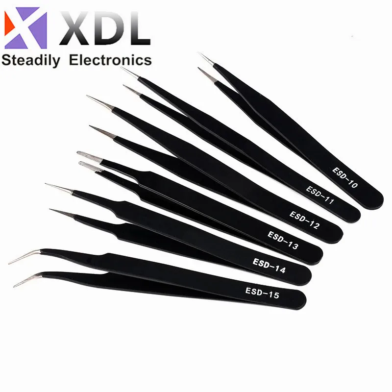 ESD Anti-Static Stainless Steel Tweezers Precision Maintenance Industrial Repair Curved Tool Home Working Model Making Hand Tool