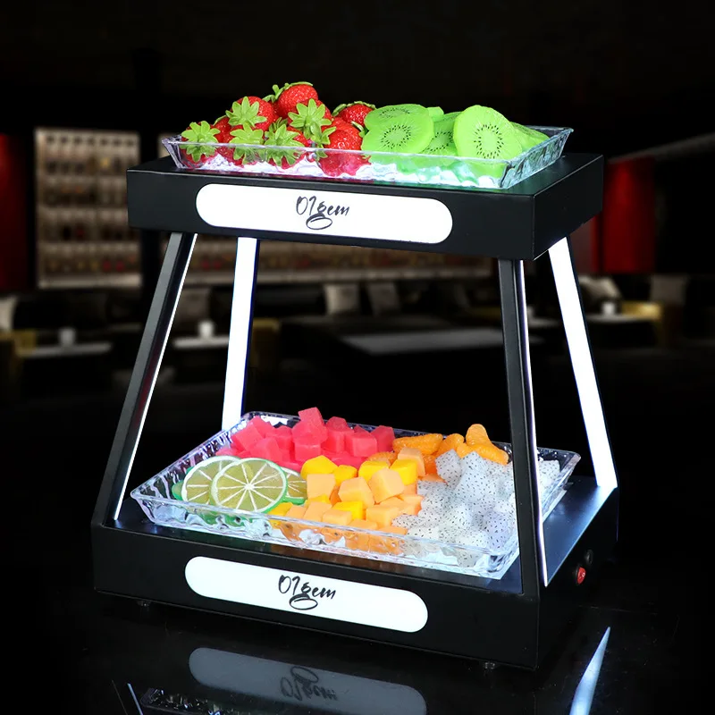 

Светящаяся подставка для тарелок с фруктами Wan Zhan Bar, специальная подставка для тарелок для закусок KTV, светодиодная металлическая двухслойная I-образная трапециевидная подставка для фруктов