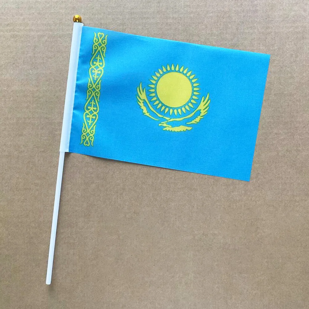 EOODLOVE 10/20/50pcs 14*21cm Kazakhstan Handheld Flag with Plastic Flagpole, Party Sports Decoration