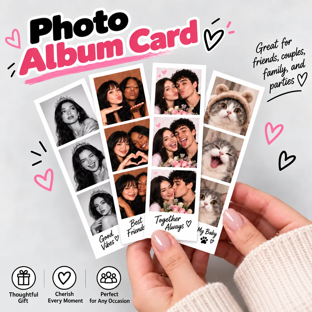 Custom Photo Album Card Personalized Photo Strip Print DIY Picture Keepsake Couples Friends Family Birthday Anniversary Gift