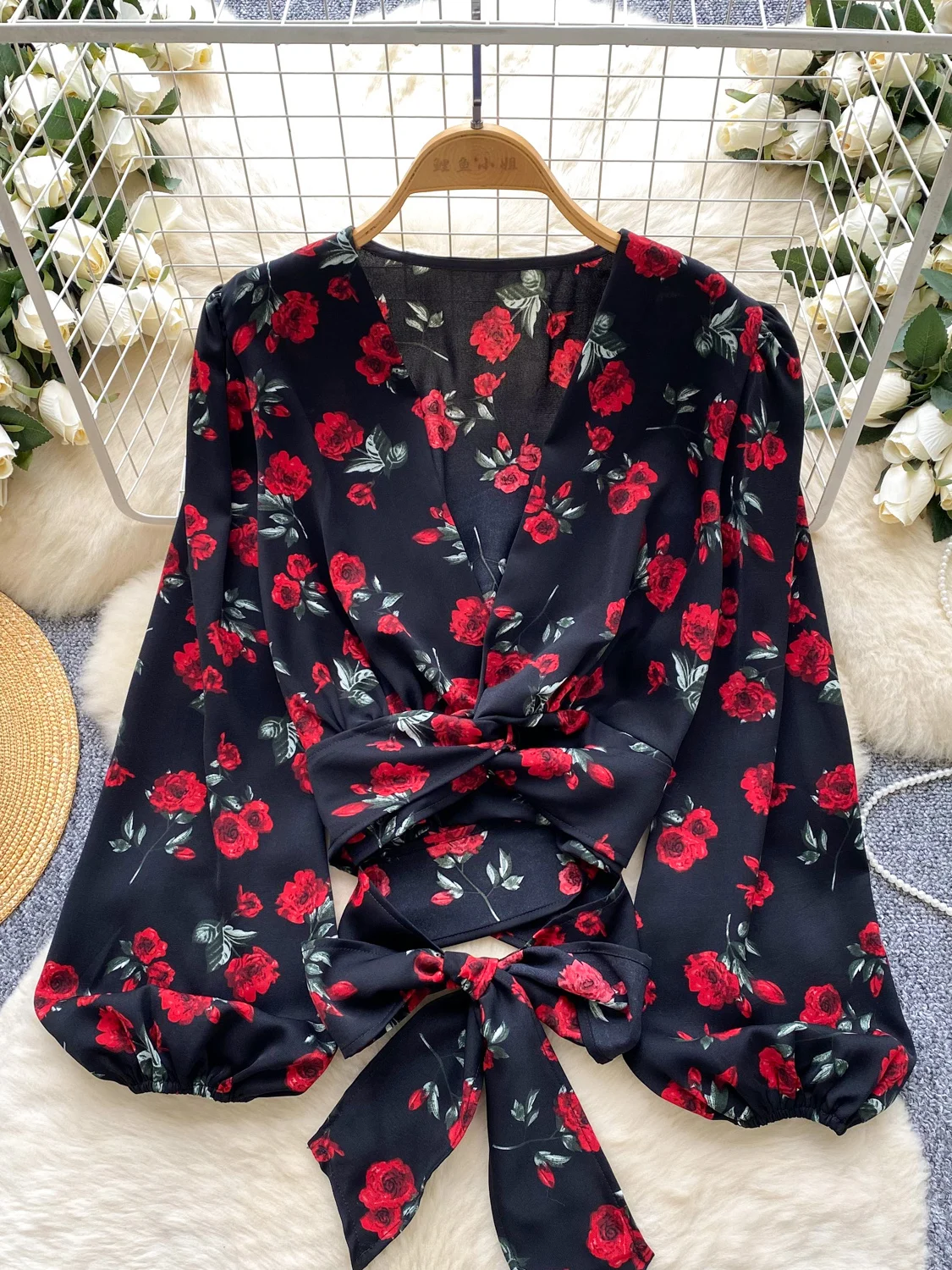 

Retro Leopard Print Bubble Sve irt Women's Knot Crop Top Design Pure Desirable Trendy Fem Upper Apparel Commute Sle