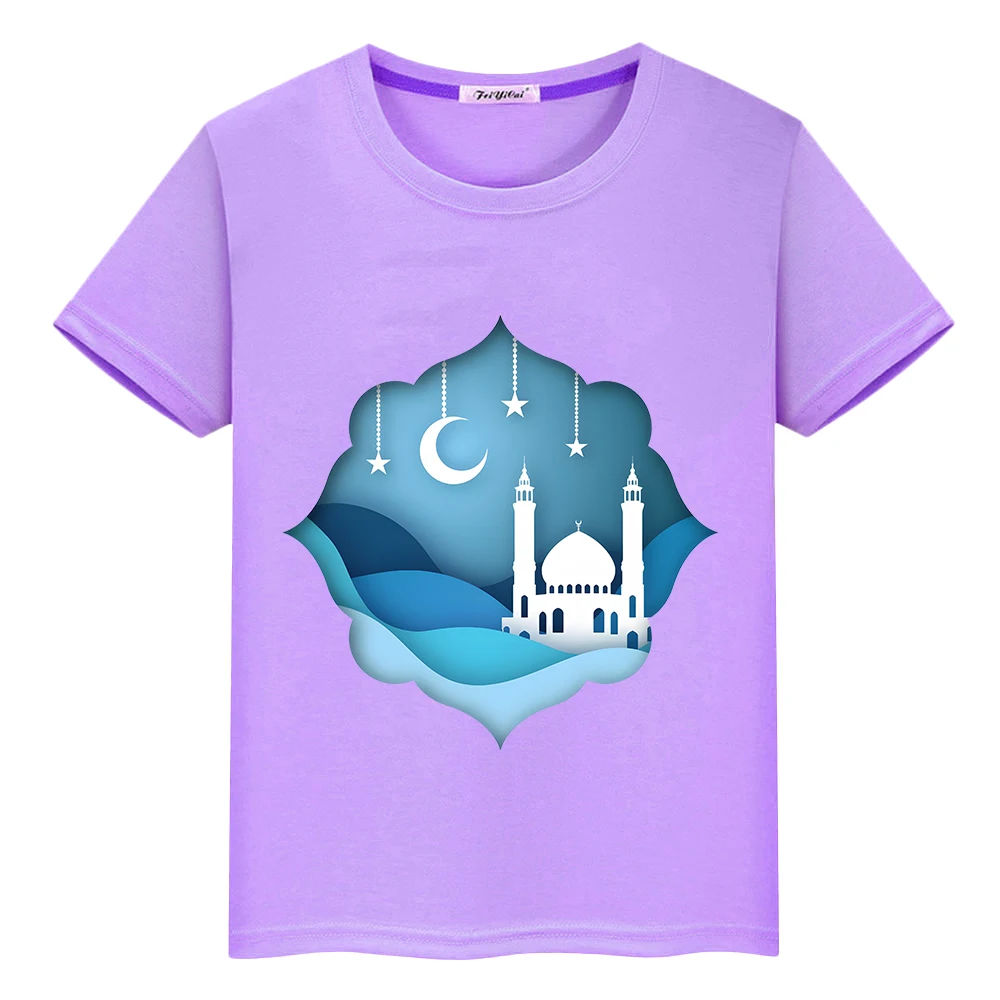 

Kids "Ramadan Kareem" Print T-Shirt Breathable Comfortable Casual Top For Boys Girls Children Summer Ramadan y2k clothes
