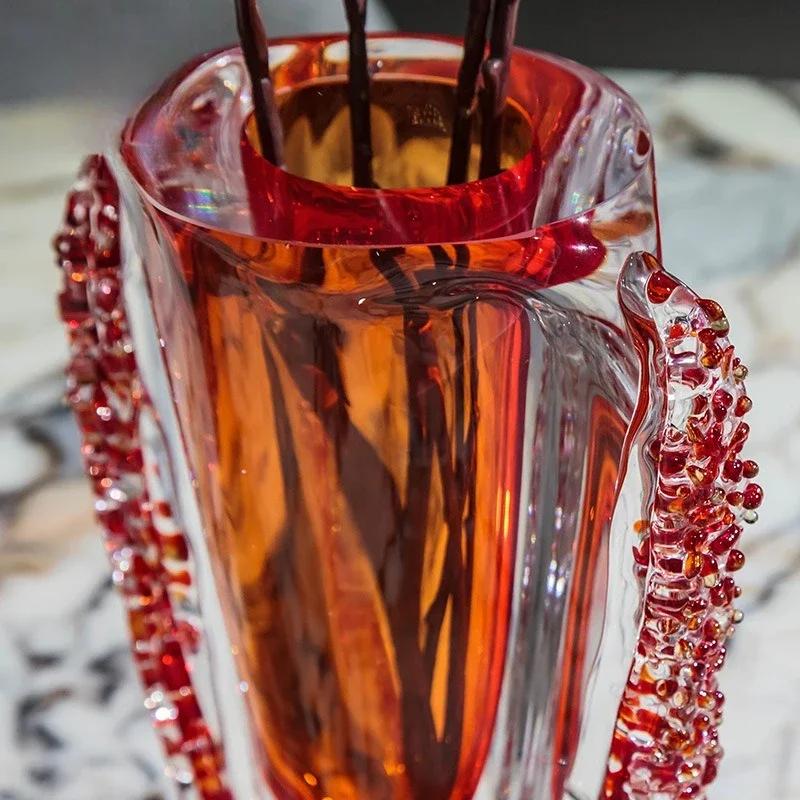 مزهرية زجاجية مصنوعة يدويًا من حجر بركاني كهرماني فاخر مصنوعة يدويًا من الكريستال المزجج #5