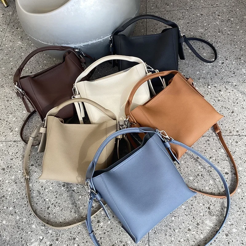 2024 New Ladies\' High Quality Shoulder Handbag Real Cow Leather Versatile Fashionable Womens\' Bucket Bag for Girls Crossbody