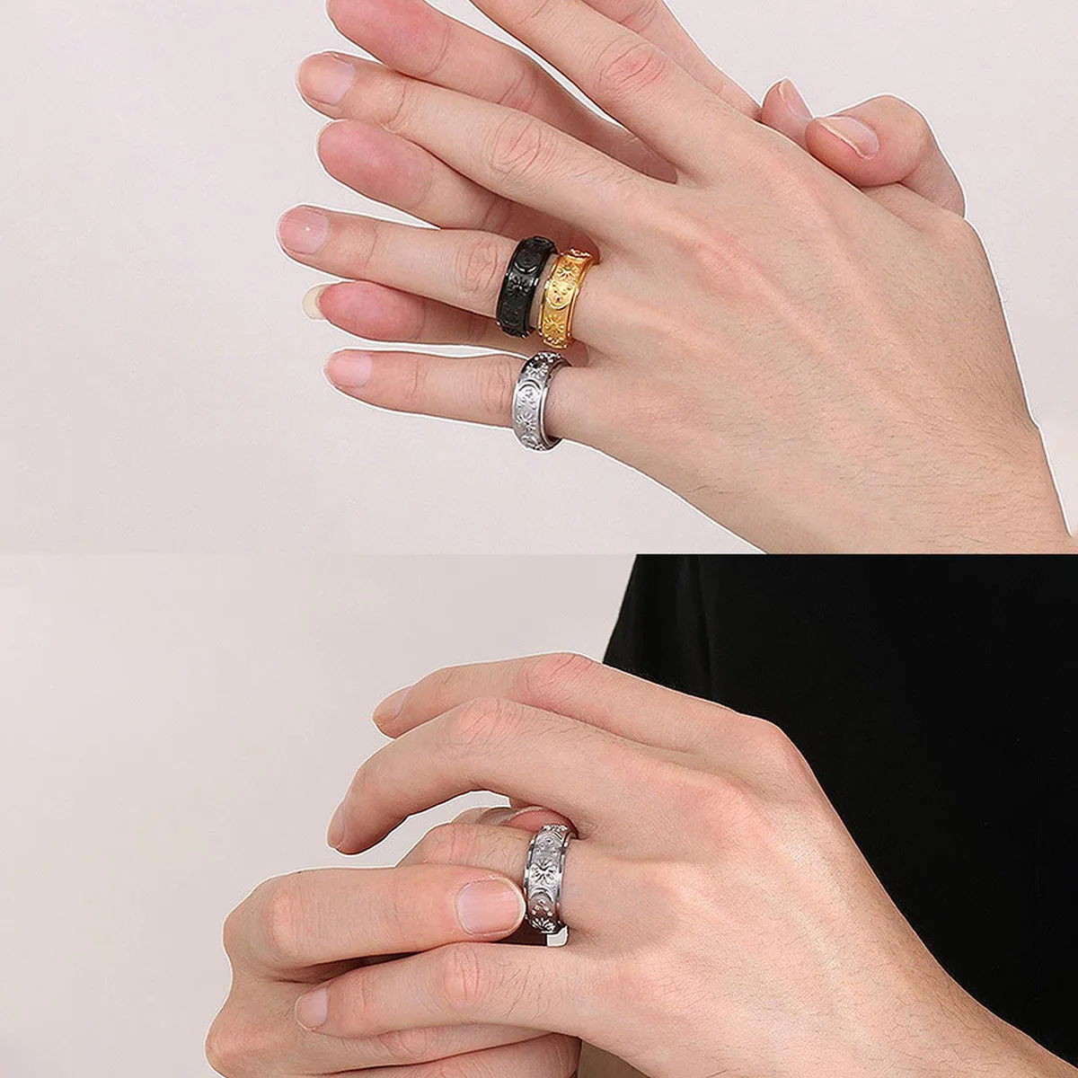 Bohemia Retro Spinning Relaxing Ring Star and Moon for Women Exquisite Stainless Steel Rotate Daily Trend Spinner Rings Jewelry