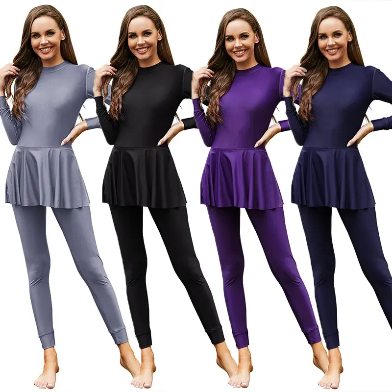 

Fashion Modest Muslim Swimsuit Burkini for Women Islamic Sun Protection Swimming Set Solid Color 2pcs Set S-5XL for Female New