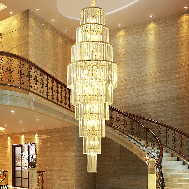 

Modern Luxury Crystal LED Chandelier Home Indoor Villa Pendant Light Staircase Loft Hotel Hall Lobby Decor Spiral Hanging Lamp