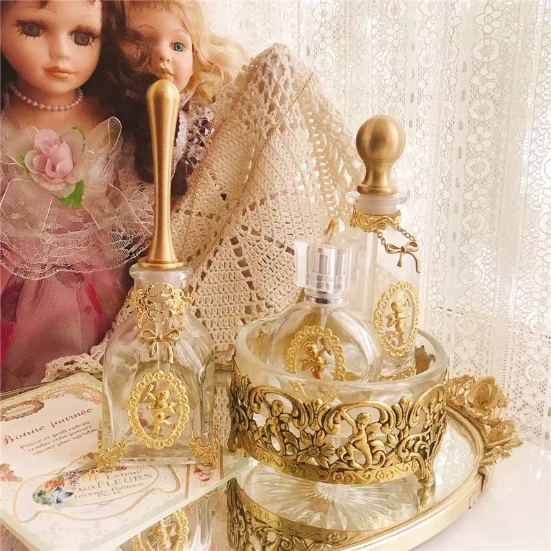 Vintange Glass Potion Bottles Perfume Bottle Handmade Brass Bottle Stopper and Brass Decorations Home Articles Crystal Bottle