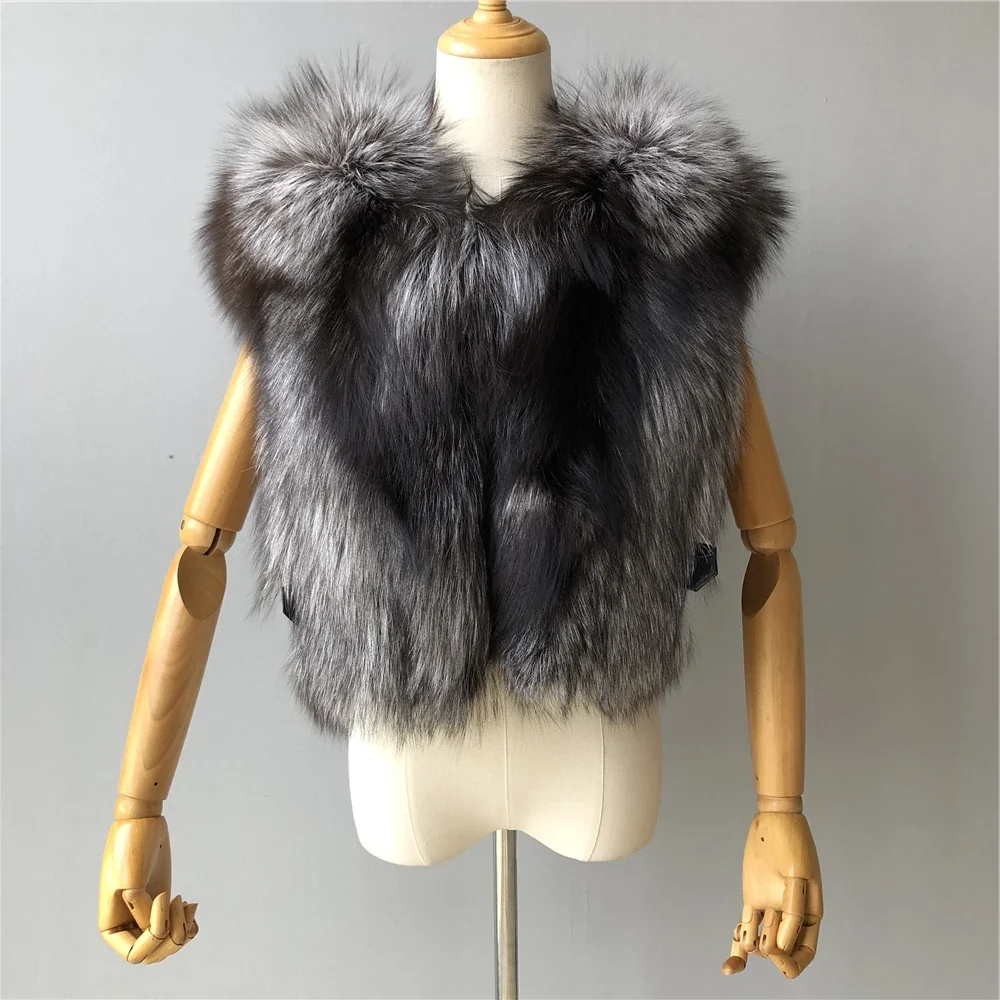 European Fashion Style Fur Vest High Quality Girls' Winter Fox Fur Vest Body Warmer Vest