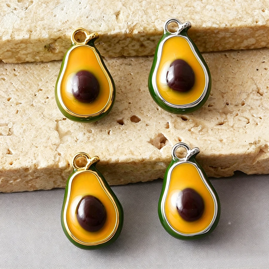 5Pcs/Lot Drip Oil Enamel Peach Pear Pea Pod Chili Cabbage Charms For Jewelry Stainless Steel Vegetable Making Necklace Supplies