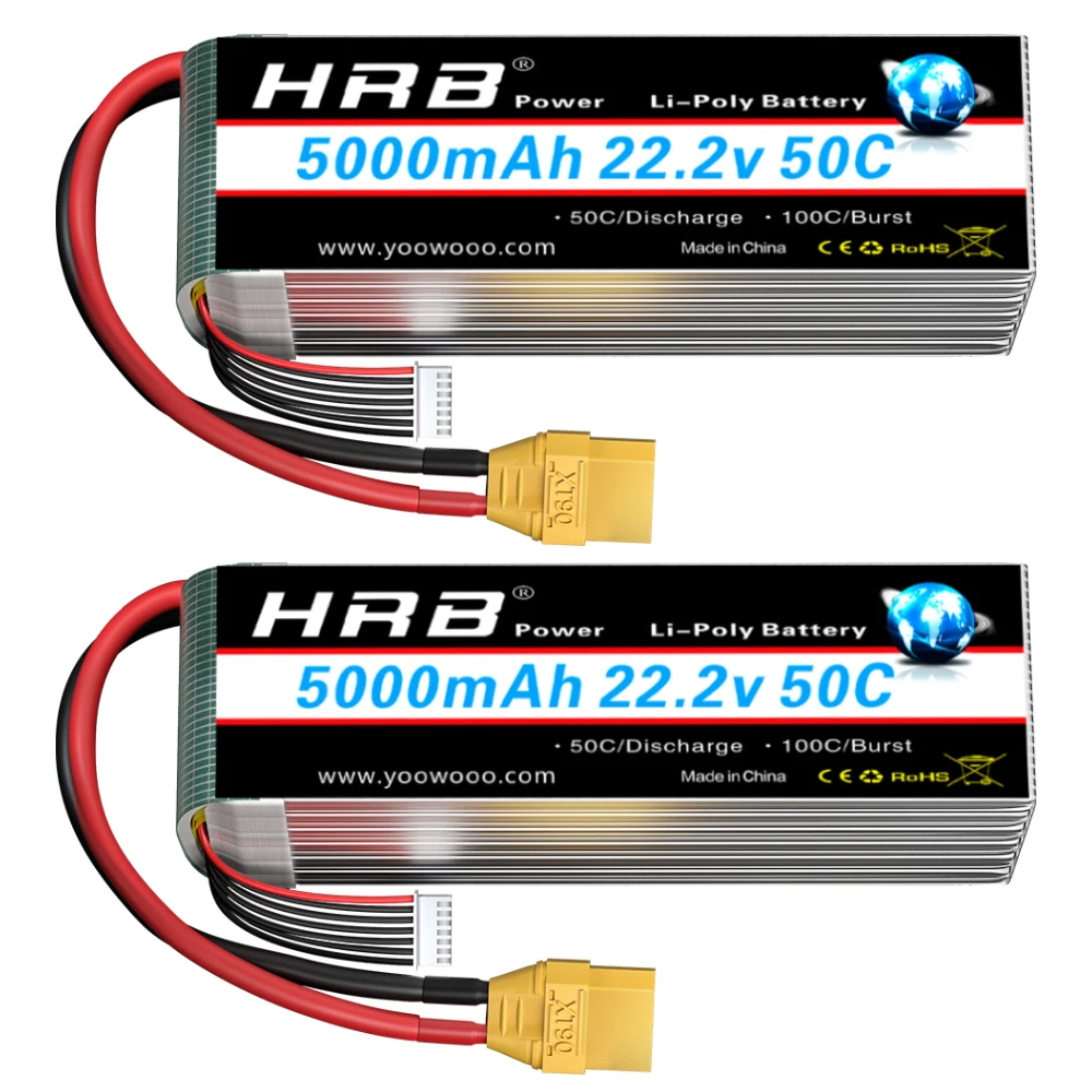 1/2PCS HRB 22.2V 5000mah Lipo Battery 6S Lipo Drone Battery 50C XT90 EC5 Connector for RC Quadcopter Helicopter RC Car Monster