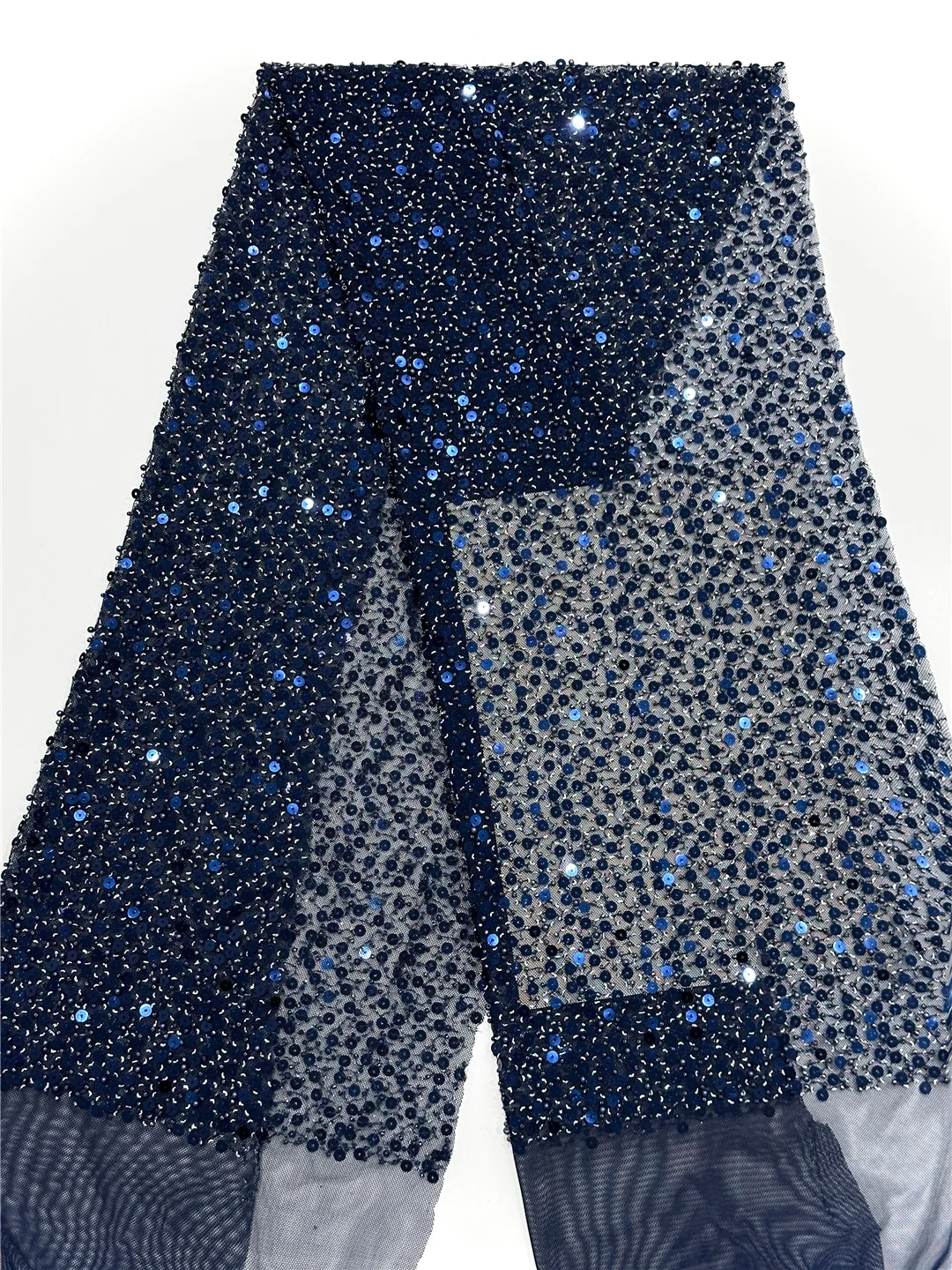 

French Tulle Lace Fabric African Beads Sequins Lace Fabric For Bridal Dress Luxury Evening Dress -SHIT