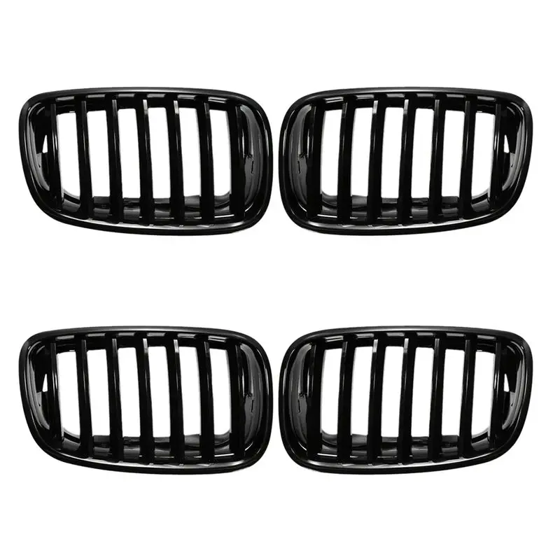 AASS-2 Pair Glossy Black Front Hood Kidney Grille Grill For-BMW X5 X6 E70 E71 2007-2013 51137157687 51137157688