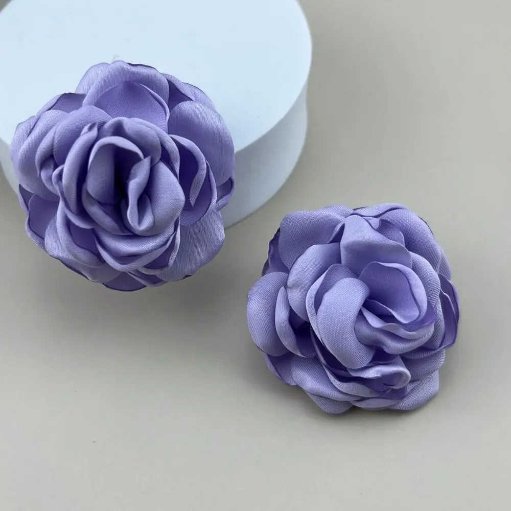 New Jewelry Accessories Large Flower Earrings Fabric Fashion Floral Ear Stud Hat Decor Solid Color Wedding Earrings