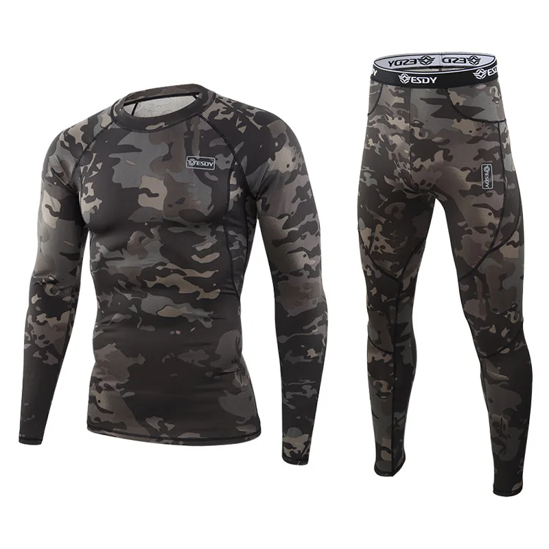 

Outdoor Function Underwear Spring Autumn Thin Tight Stretch Camouflage Training Underwear Men Fitness Running Exercise Suits