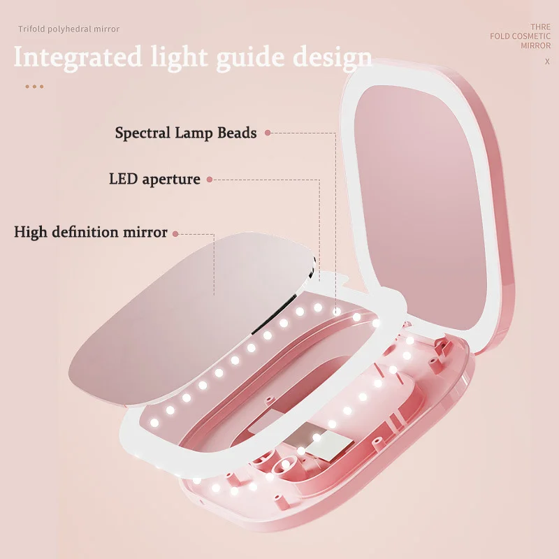 Kompakter Mini-Geschenk-Schminktisch, zusammenklappbarer Schminkspiegel mit LED-Licht, Ladeversion, tragbarer, faltbarer kleiner Spiegel