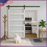46x84in Glass Sliding MDF Barn Door with 8FT Hardware Kit, 5 Frosted Panels, Waterproof PVC, Easy DIY