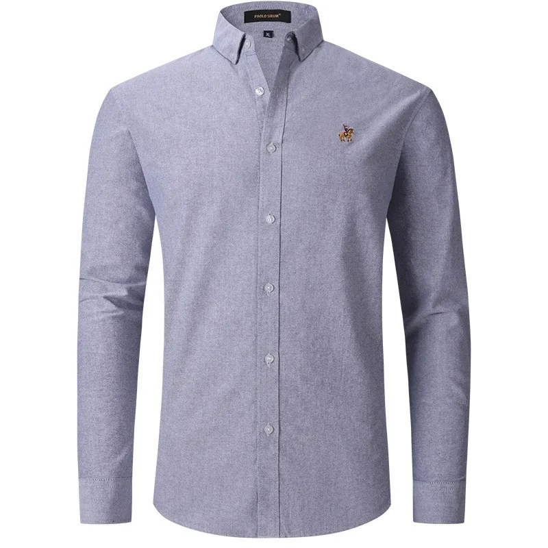 New Men's High-End Oxford Cloth Button-Down Shirt, Featuring a Unique Logo, Long Sleeves, Suitable for Both Casual and Business