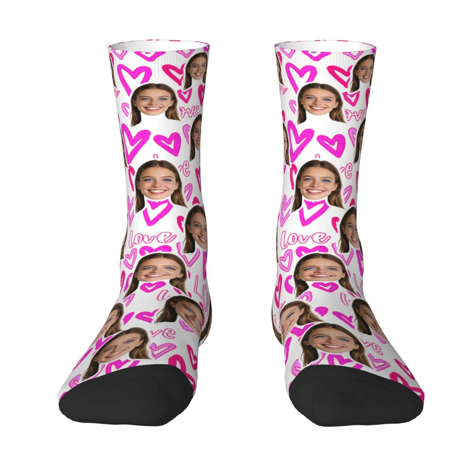 Custom face pattern socks unisex personalized fun socks with face pattern custom with  Valentine's Day gift view 2