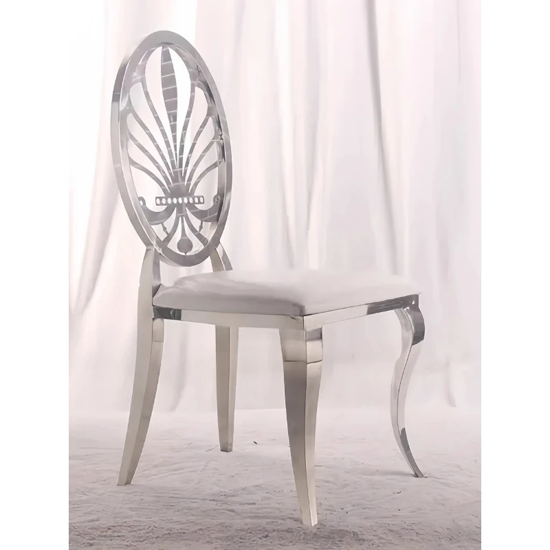 Restaurant dining chair 2024 new round back fancy silver Internet celebrity light luxury chair stainless steel electroplated bac