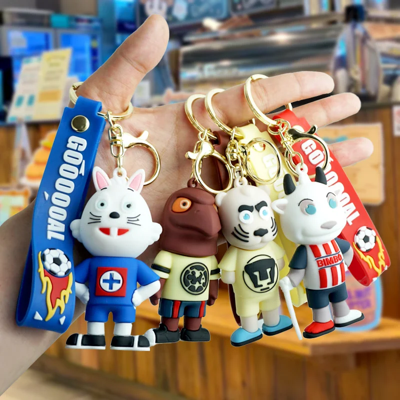 

Cute football rabbit tiger calf key chain men's and women's bags pendant creative cartoon football baby keychain birthday gift