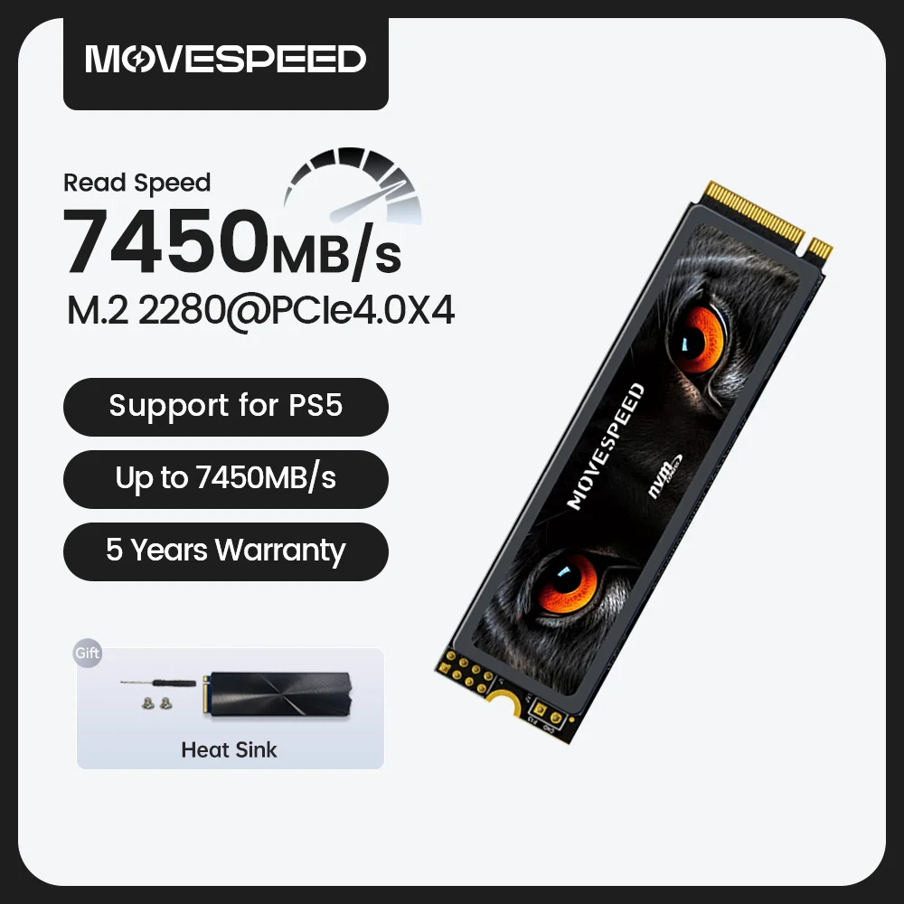 

MOVESPEED 7450 МБ/с SSD Nvme M2 4 ТБ 2 ТБ 1 ТБ Внутренний твердотельный накопитель M.2 2280 PCIe4.0 Жесткий диск для PS5 ПК Игровой компьютер своими руками