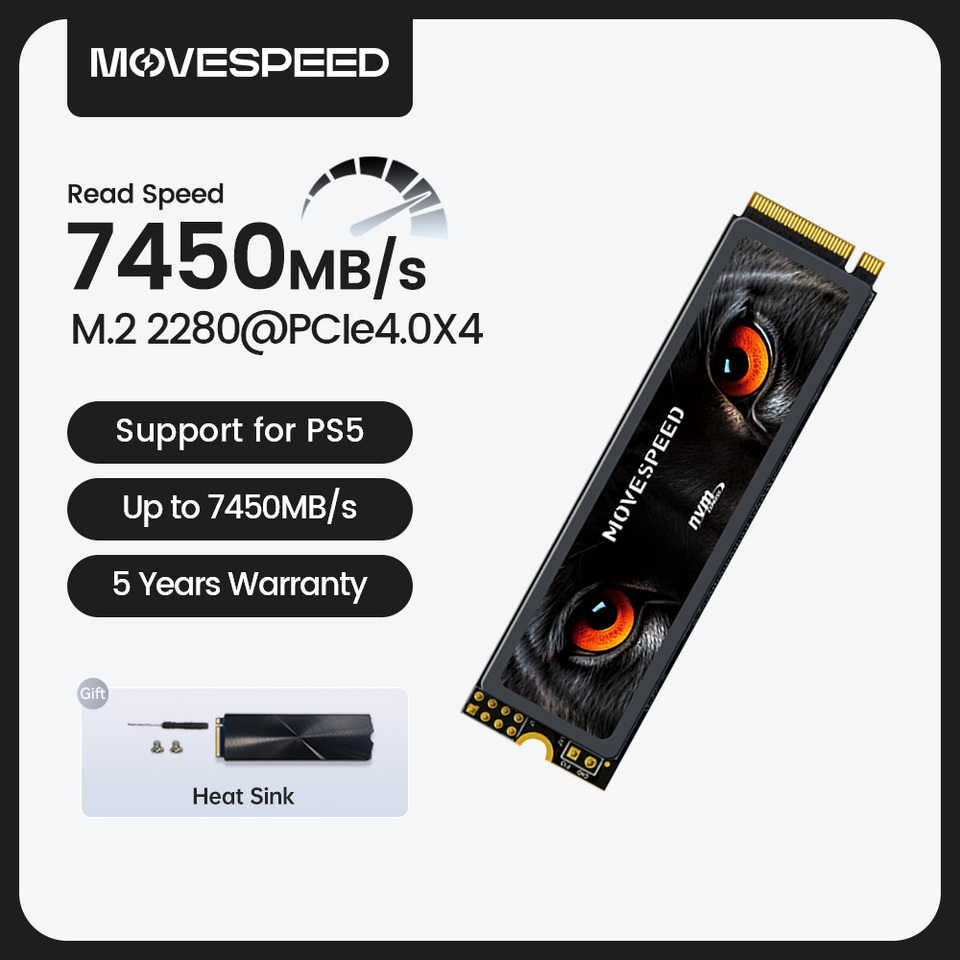  MOVESPEED 7450MB/s SSD Nvme M2 4TB 2TB 1TB Internal Solid State Drive M.2 2280 PCIe4.0 Hard Disk for PS5 PC Diy Gaming Computer 