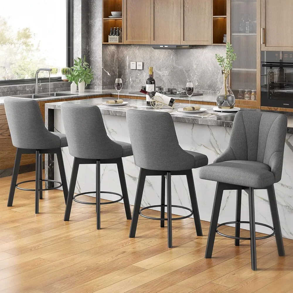 Swivel Bar Stools with Backs,Counter Height Stools, Fabric Upholstered Counter Stools with Solid Wood Legs for, Home Bar