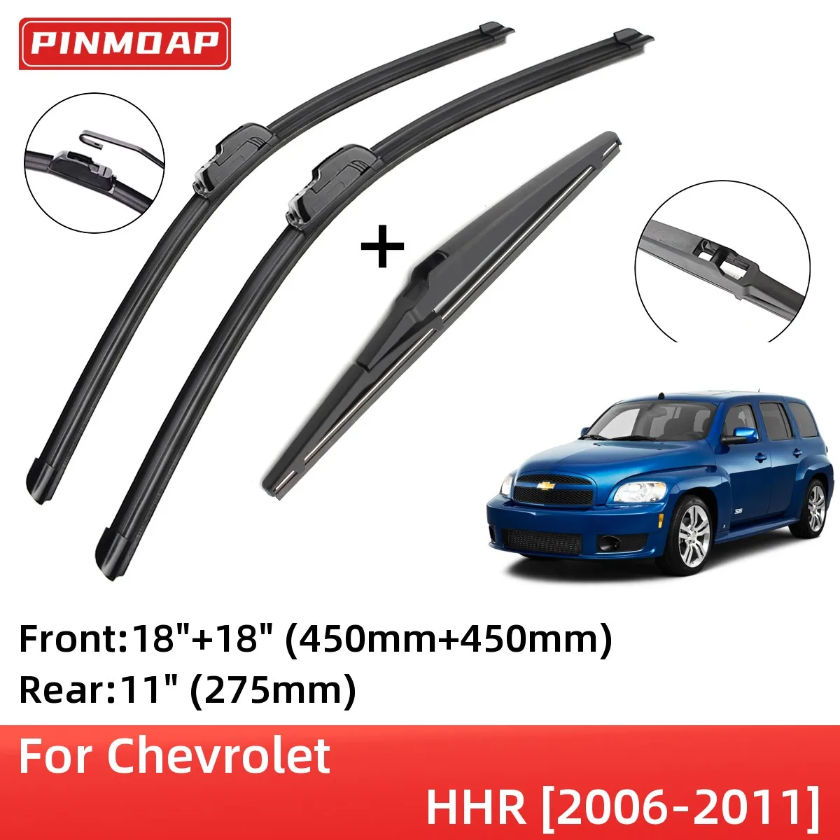 

For Chevrolet HHR 2006-2011 Front Rear Wiper Blades Brushes Cutter Accessories J Hook 2006 2007 2008 2009 2010 2011