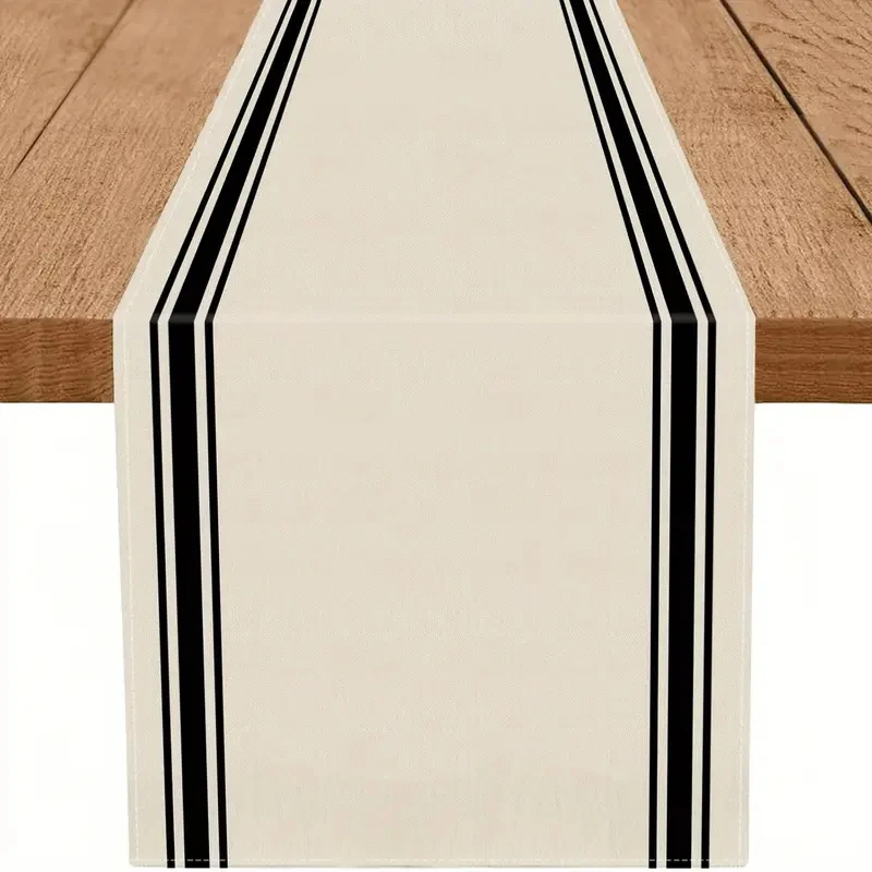 Black Striped Minimalist Dining Table Runner Kitchen, Dining Room, Indoor And Outdoor Holiday Decoration Home Decor