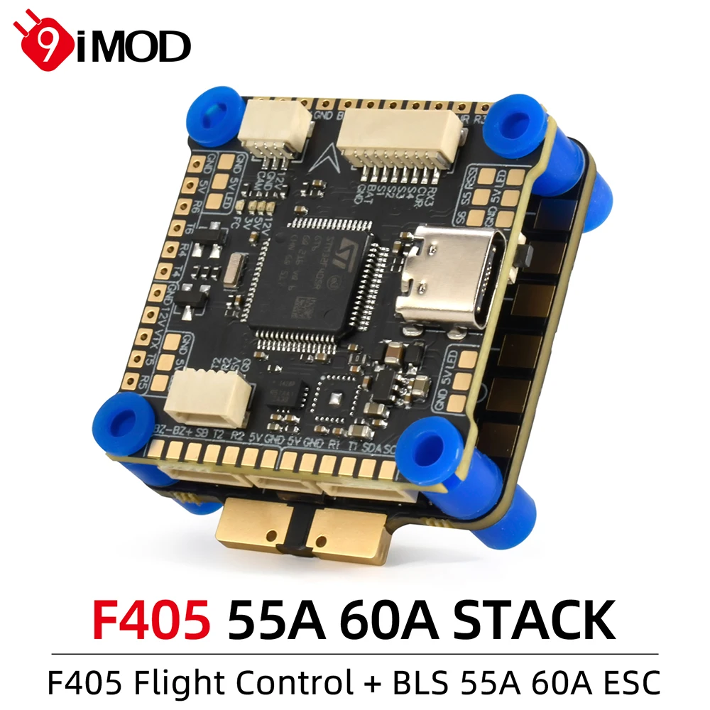 

9IMOD F405 Flight Stack F405 Flight Control 55A/60A ESC 3-6S Lipo 30.5x30.5mm ICM42688 Gyro For Remote Control FPV Racing Drone