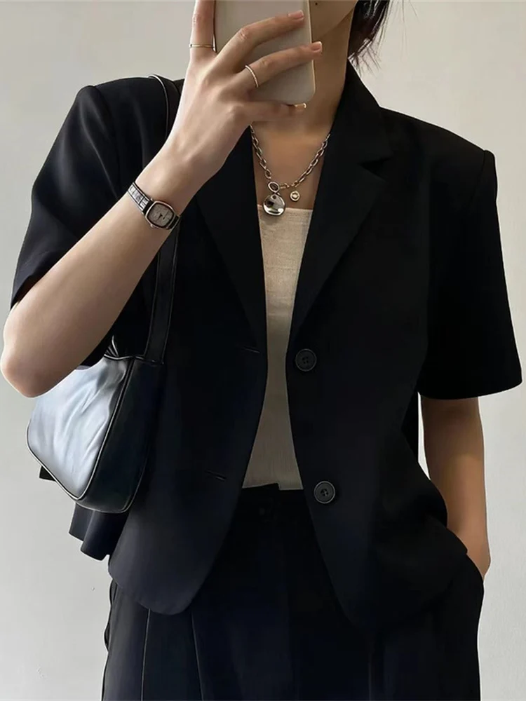 Khaki Short Sleeve Suit Jacket Women's Loose Slimming Versatile Small Size Short Length Western Style Top Spring 2026