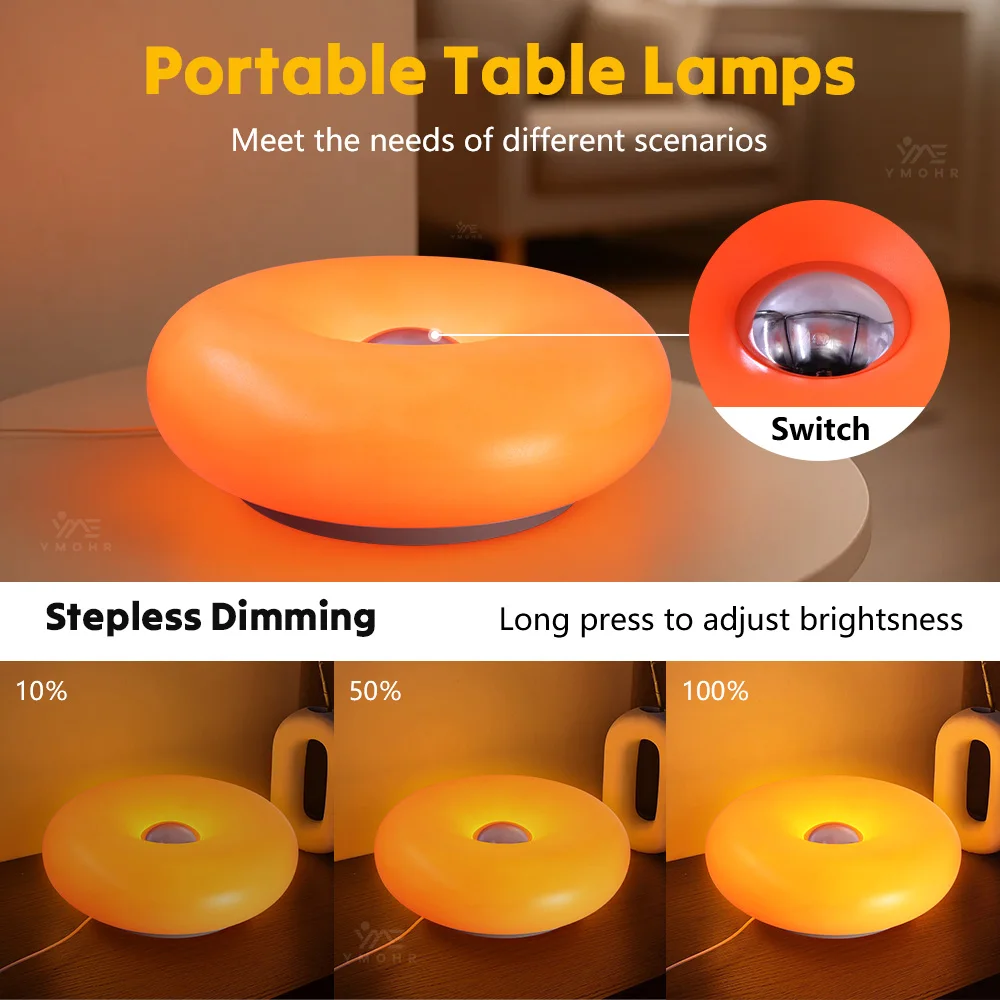 أضواء محيطة مزخرفة على شكل دونات برتقالية، 3 أوضاع تعمل باللمس، ضوء قابل لإعادة الشحن مقاوم للماء لغرفة النوم بجانب السرير، هدية بار التصوير الفوتوغرافي لاسلكي ديكور غرفة مصباح طاولة ديكور ستيتش ديكور للغرفة فطر #5