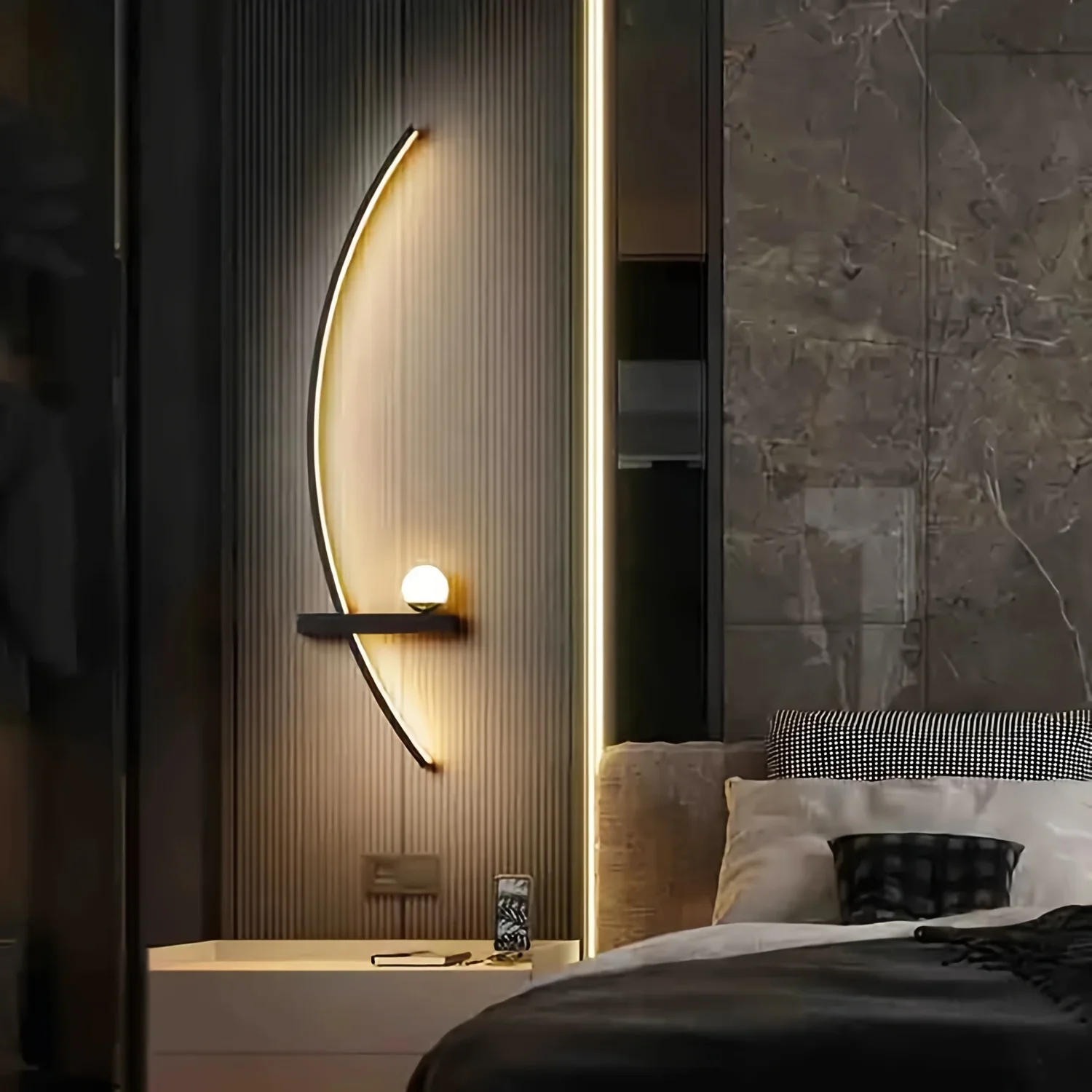 2pcs Modern Adjustable LED Wall Sconce, 31.5" Arched Metal Bedside Lamp, 3000K Warm Glow, Indoor Use for Bedroom