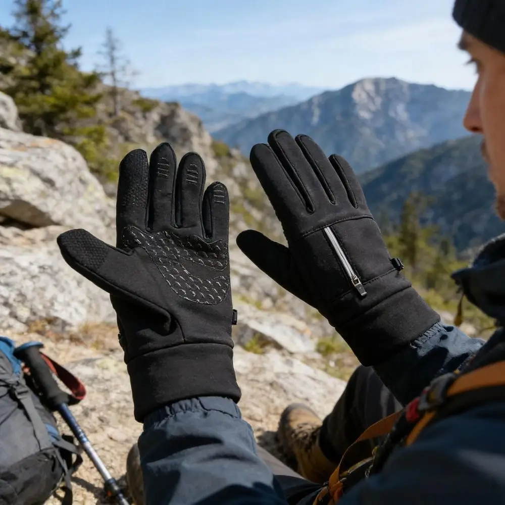 Polyester Winter Cycling Gloves Black M, L, XL Thermal Full Finger Gloves Medium-thick Wrist Zipper Zipper Winter Gloves