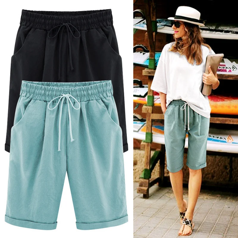 

Summer shorts Women Summer Bermuda Shorts Large Size 8xl Loose Casual Sports Stretchy Cotton Straight Leg Breathable Sweatshorts